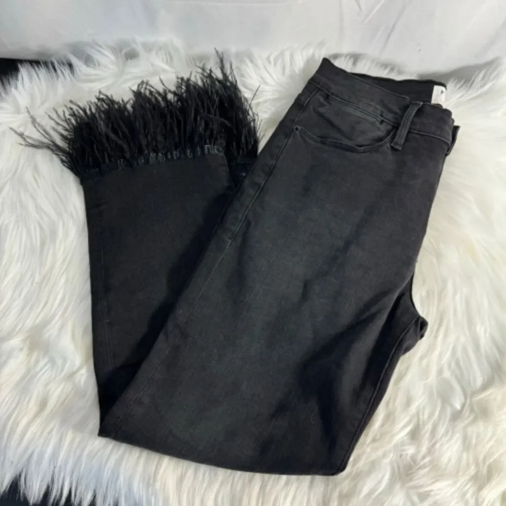 Frame Denim Le High Straight Black Feather Hem Jeans In Ludlow Sz 26 - Picture 3 of 13